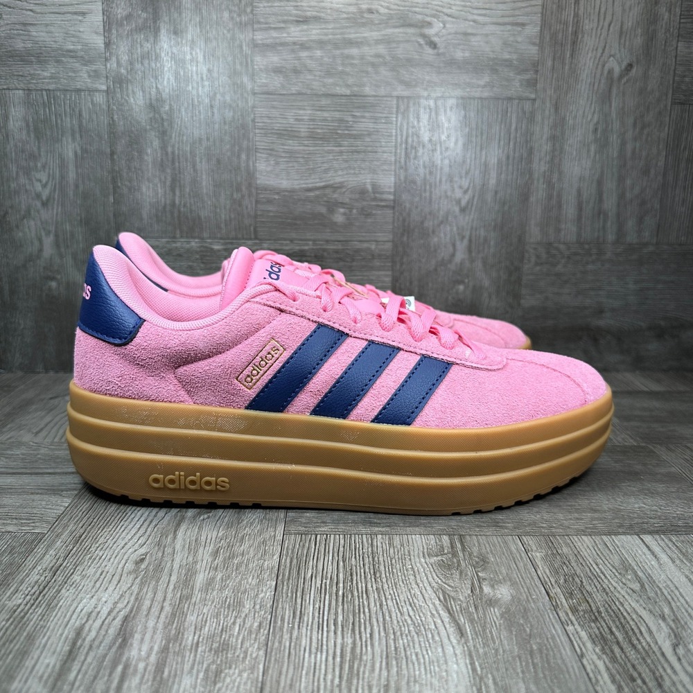 Adidas VL Court Bold Women Size 8 Pink Suede Platform Navy Gum NEW JI1789 - Picture 1 of 8